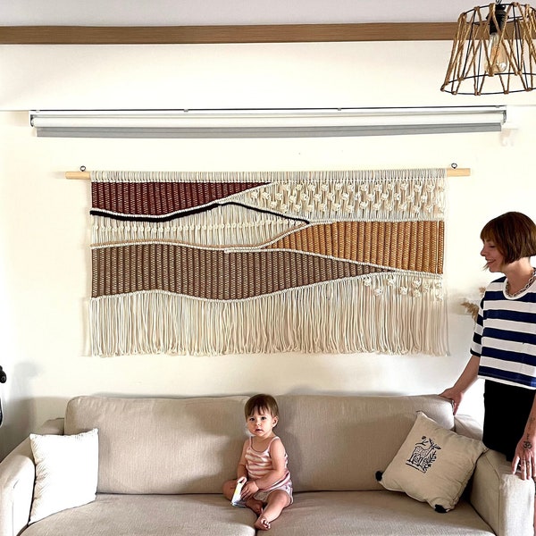 Large Macrame Wall Hanging, Modern Hand Weaving Wall Decor, Woven Tapestry, Boho Fiber Art, Crochet Wave Wall Hanging, King Size Headboard