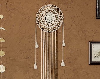 Dreamcatcher Wall Hanging Long, Holiday Gift For Her, Boho Wall Decor, Doily Wall Art, Bohemian Decoration