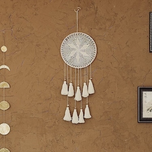 Boho Doily Dreamcatcher Wall Hanging with Tassels, Bohemian Hoop Wall Art Decor, Holiday Gifts