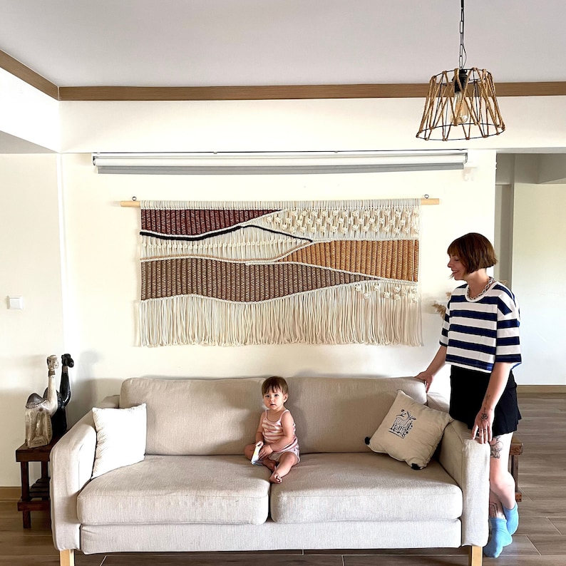 Large Macrame Wall Hanging, Modern Hand Weaving Wall Decor, Woven Tapestry, Boho Fiber Art, Crochet Wave Wall Hanging, King Size Headboard