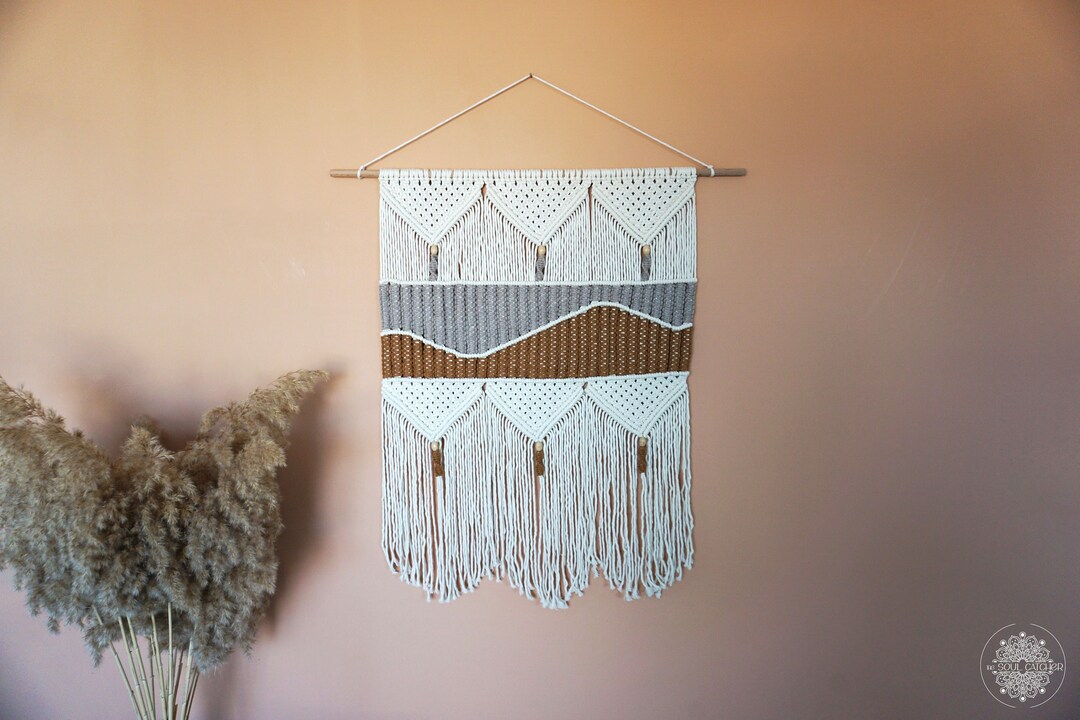 Woven Macrame Wall Hanging, Ocean Handwoven Tapestry Coastal Wave Wall