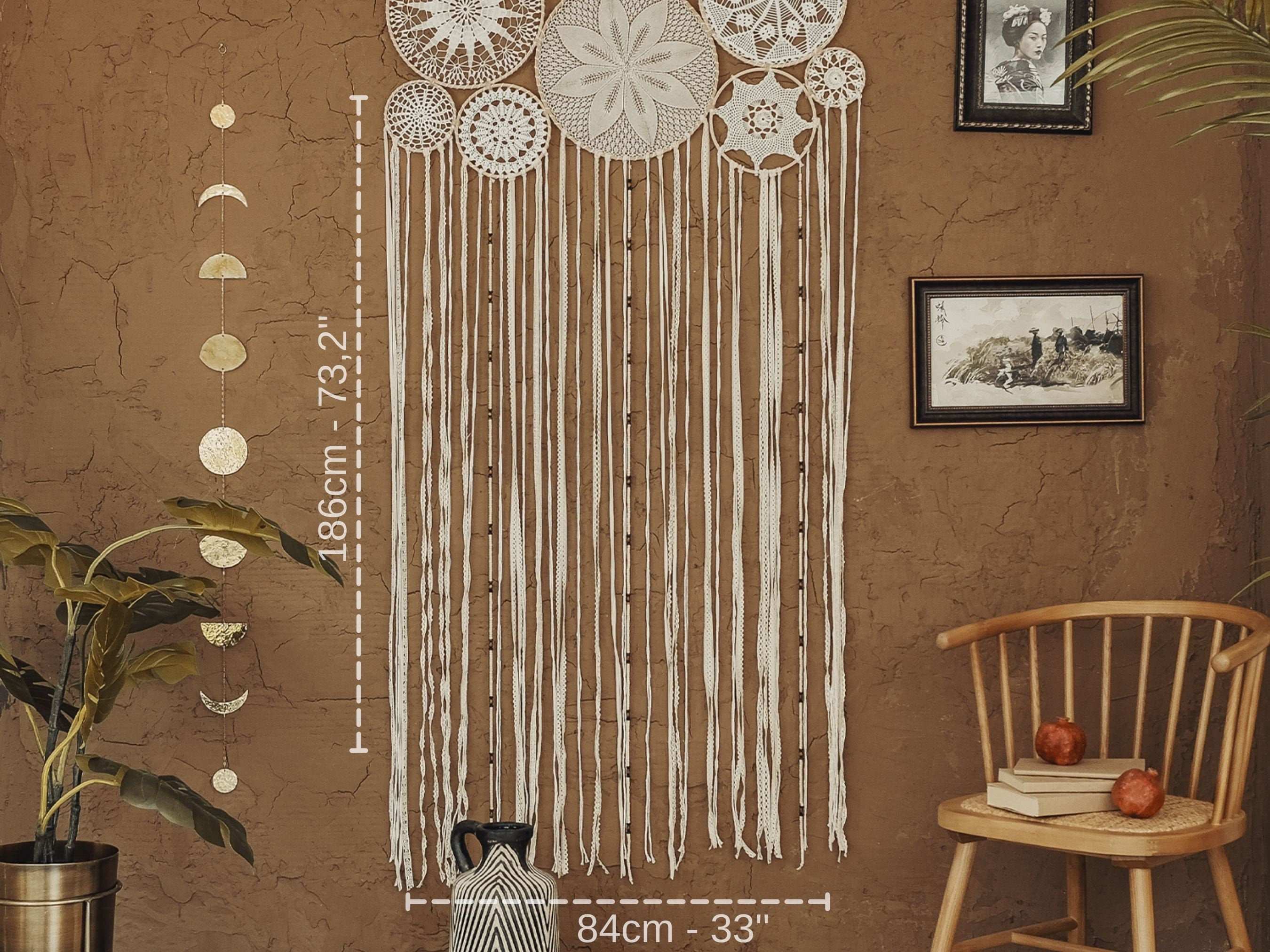Acchiappasogni Con Luci LED - Decorazione Parete Bohémien In Macramè, Regalo Spiritualità - Foto 6