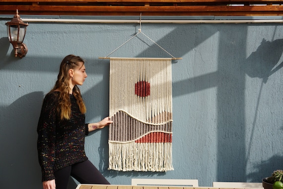 Macrame Wall Hanging Mid century Modern Fiber Art Southwestern