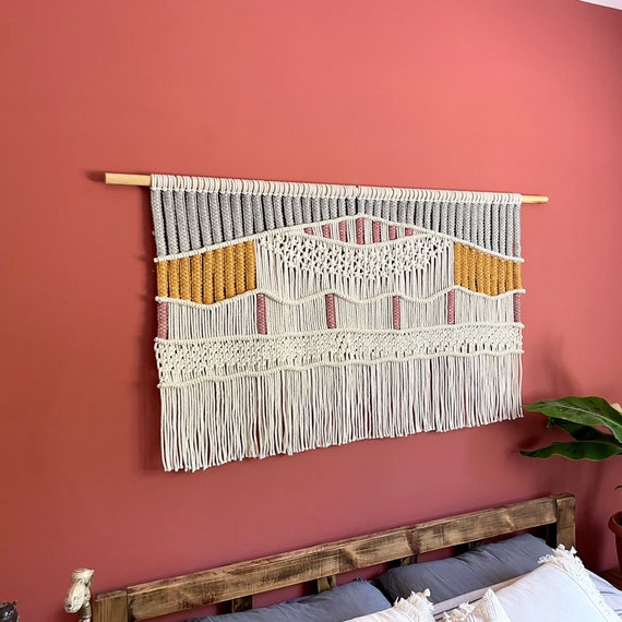 XLarge Macrame Wall Hanging, Hand Woven Tapestry, Weaving Wall Decor, Boho Fiber Art, Crochet Wave Wall Hanging, Wall Rug