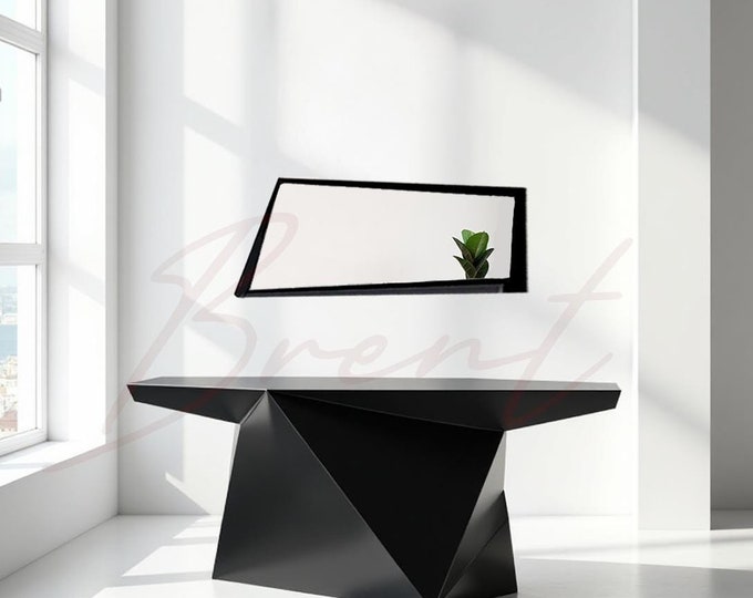 Bench and Mirror Set - Modern Black table, Futuristic Table with Sharp Triangle Base, Metal frame wall mirror, Wall Decor, Home decor
