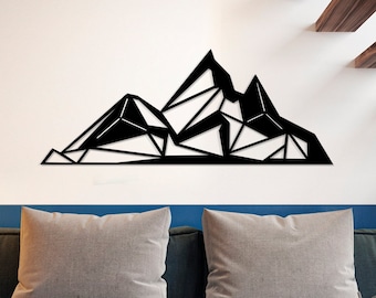 Arte de la pared de la montaña, arte minimalista de la pared del metal, vista de la cordillera, decoraciones de la naturaleza, decoración geométrica de la pared de la montaña, regalo de inauguración de la casa