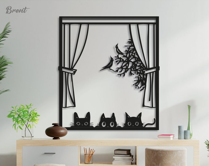 KITTIES -  Cats and window metal art, Metal wall art, Home decor, Metal cat, Cat home decor, Housewarming gift, Birthday Gift