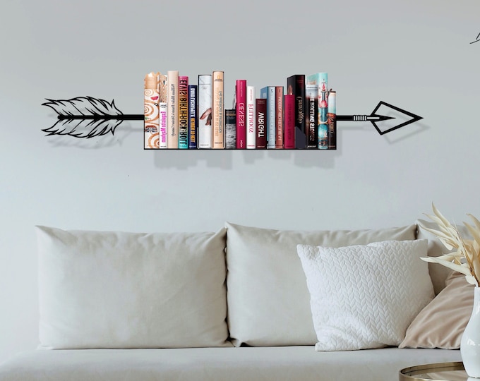 Arrow Bookshelf - Metal Wall Mount Bookcase, Metal wall art, Metal Wall Decor, Home Gift, Birthday gift, Housewarming gift, Home Decor