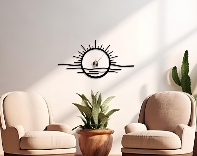 SUNSET CLOCK - Metal Wall Clock, Unique Sun Clock, Living Room Decor, Home Decor, Wall Decor, Home Gift, Gift for men, Gift for Women