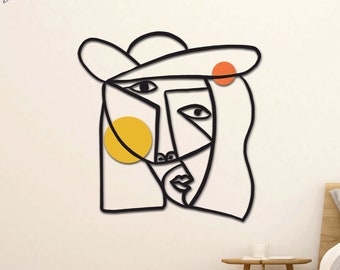 Picasso DONNA CON CAPPELLO - Decorazione da parete in metallo, Decorazione per la casa, Arte da parete in metallo, Arte da parete per soggiorno, Regalo di inaugurazione della casa, Regalo per la casa, Decorazione per la casa