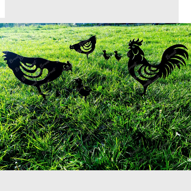 Metal Chicken Garden Stakes Farm Animals Rooster Steel Etsy