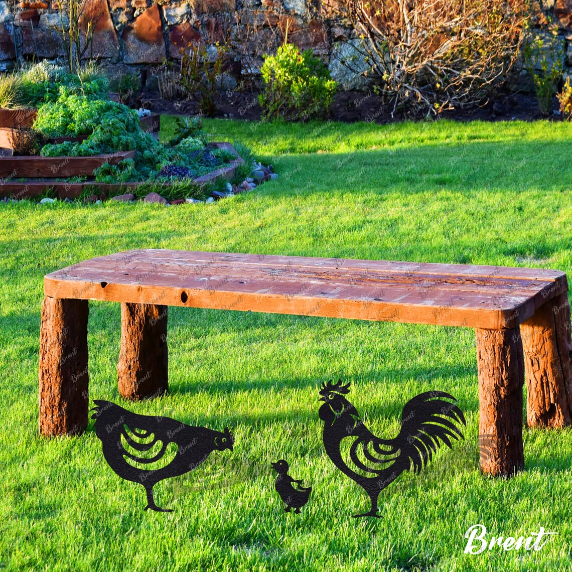 Metal Chicken Garden Stakes Farm Animals Rooster Steel Etsy