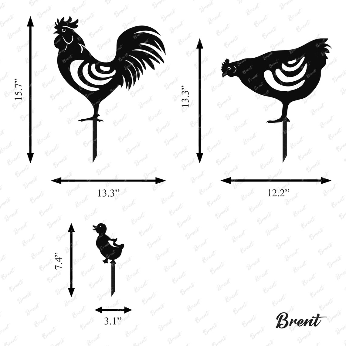 Metal Chicken Garden Stakes Farm Animals Rooster Steel Etsy