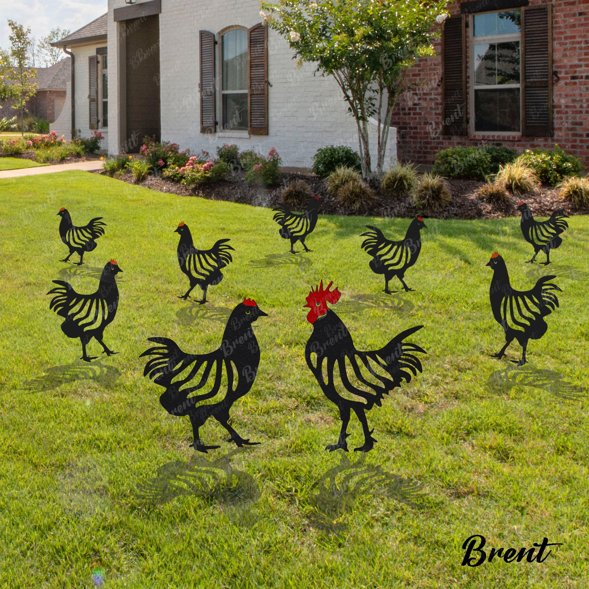 large metal chicken statue