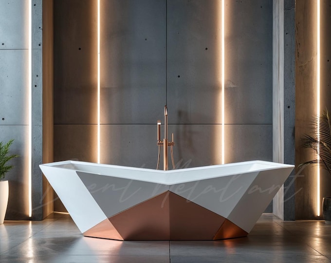 Handmade Copper and Iron Geometric Buthtub - Luxury Copper Baths, Exclusive Buthtub, Soaking Tub, Freestanding Bathtub, Home Decor