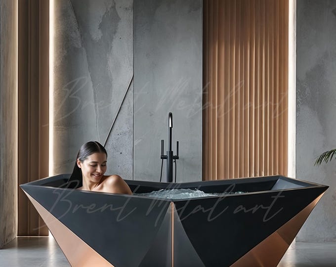Handmade Copper and Iron Geometric Buthtub - Luxury Copper Baths, Exclusive Buthtub, Soaking Tub, Freestanding Bathtub