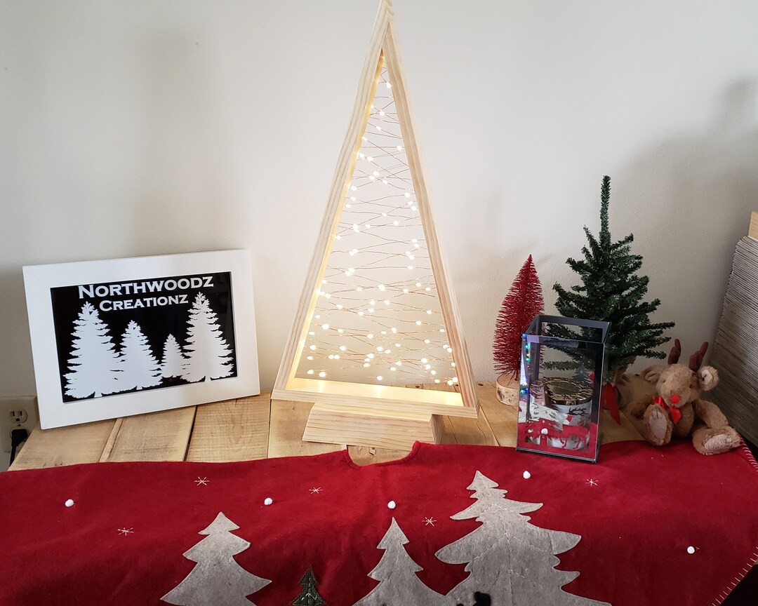 LED Light up Wood Christmas Tree, Pine Wood Tree, Christmas Decor