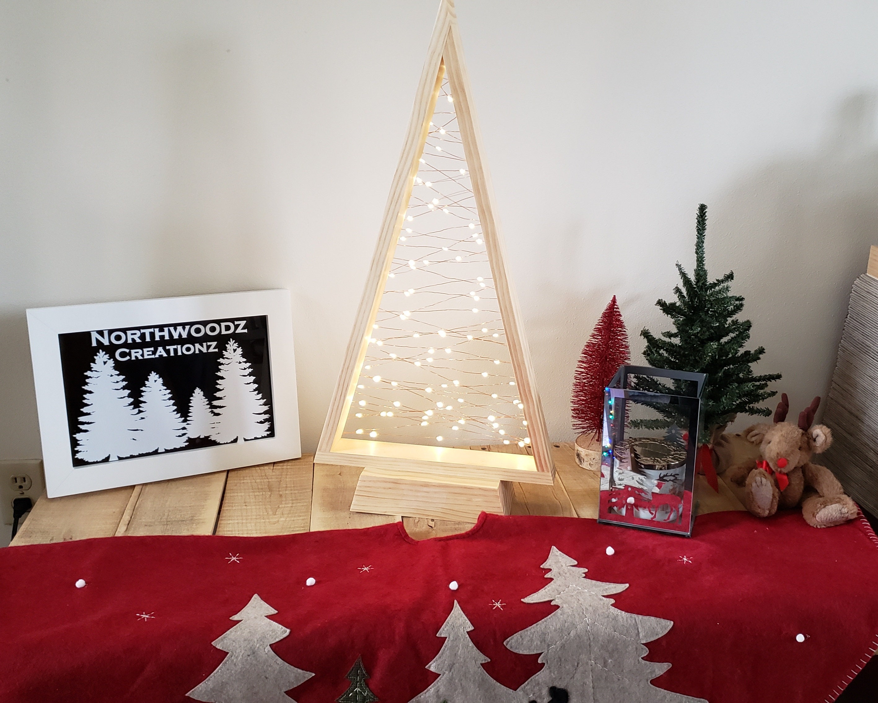 Wooden christmas tree with lights deals