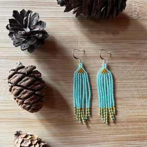 Earrings, Beaded Fringe Earrings - Glass Bead Earring - Seed Bead Earring - Handmade Earrings - Drop Tassel - Sunseeker