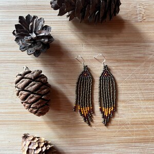 Earrings, Beaded Fringe Earrings - Glass Bead Earring - Seed Bead Earring - Handmade Earrings - Drop Tassel - Poconos