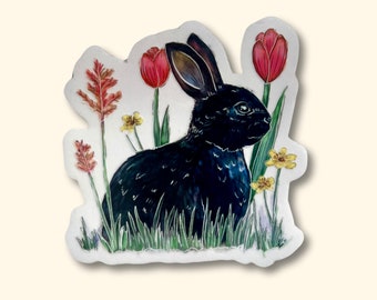 Rabbit Clear Sticker | Springtime | Bunny and Flowers