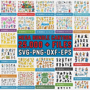 Mega Cartoon Svg Bundle, Cartoon Mega Png, Silhouette, Cricut, Cartoon Characters Mega Bundle Svg, Giga Cartoon Bundle