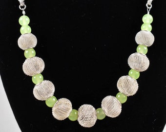 Jade And Silver Mesh Fashion Necklace