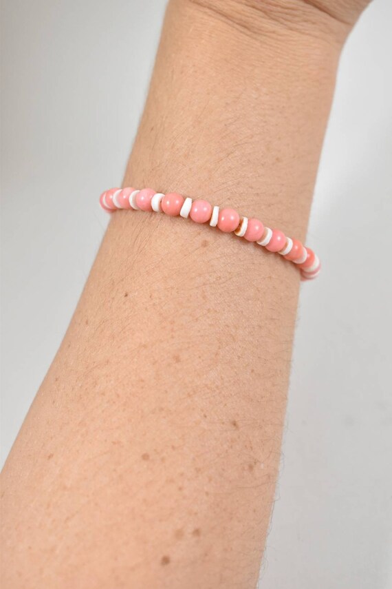 Pink and White Beaded Bracelet Etsy