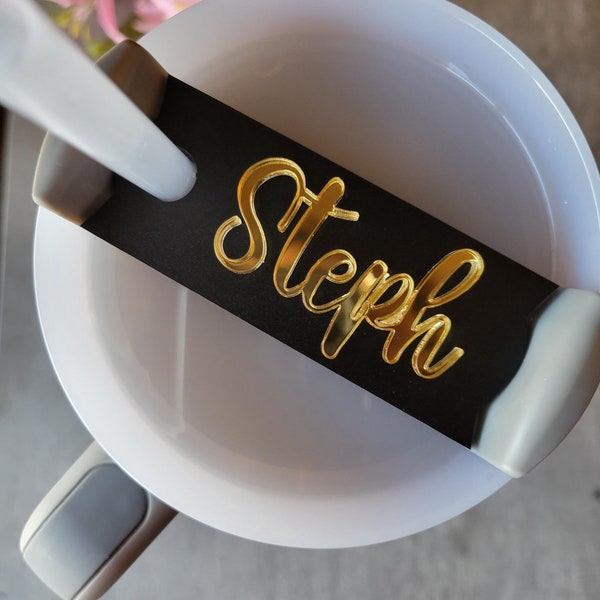 Modern Stanley Name Plate | Stanley Tumbler Name Plate | Acrylic Name Plate | Black and Gold Design | Stanley Topper