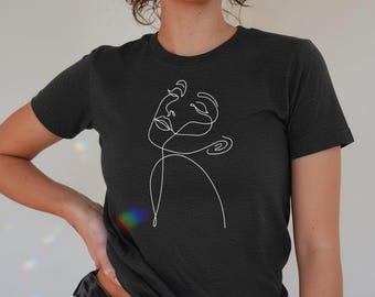 抽象的な女性の顔のTシャツ - 女性のためのミニマリスト