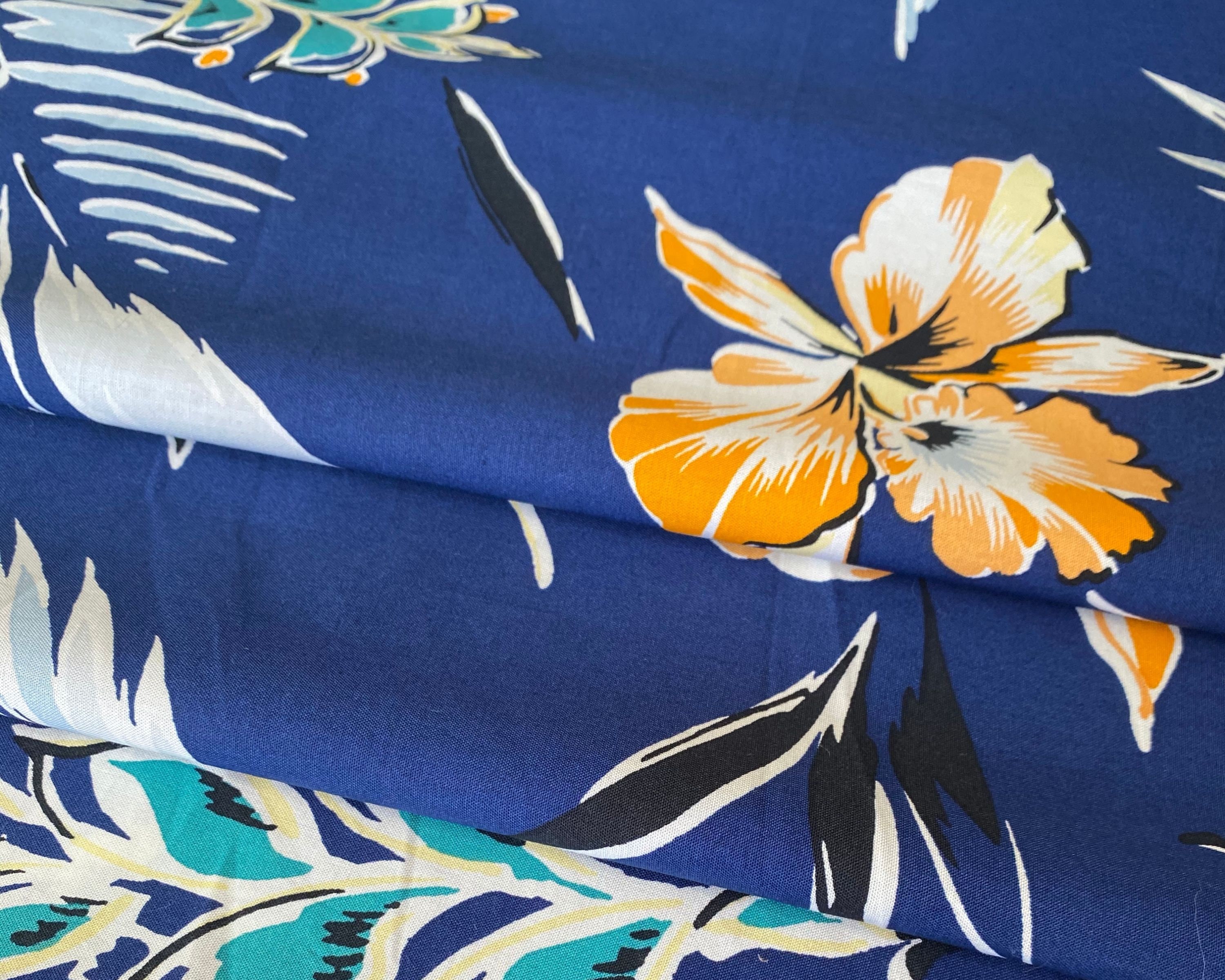 Floral Print Cotton Fabric Blue Color Cotton Material for - Etsy UK
