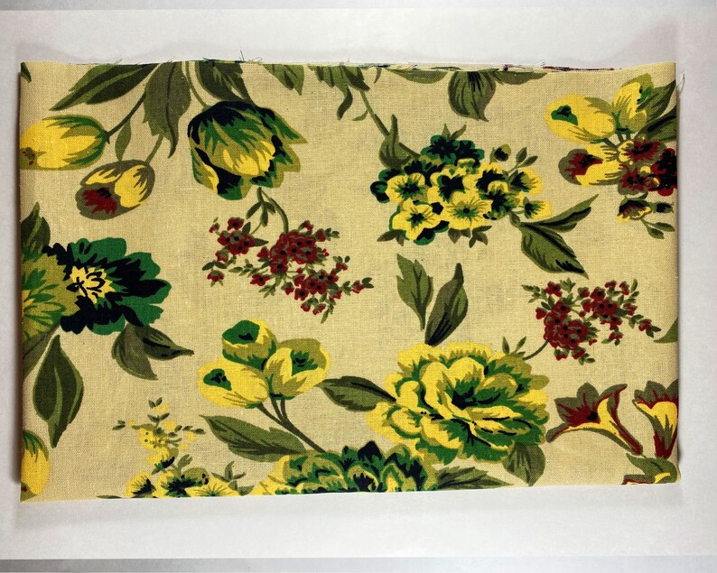 Yellow and Green Floral Print Linen Fabric Material Medium Etsy