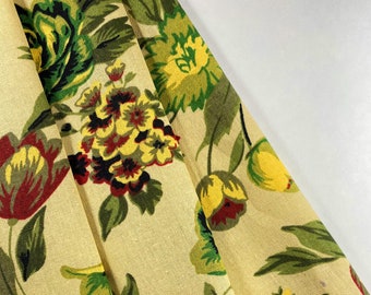 Yellow and Green Floral Print Linen Fabric Material Medium weight Linens for home decor, bedding, clothes, curtains