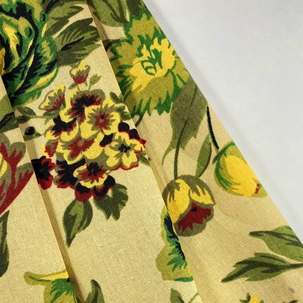 Yellow and Green Floral Print Linen Fabric Material Medium weight Linens for home decor, bedding, clothes, curtains