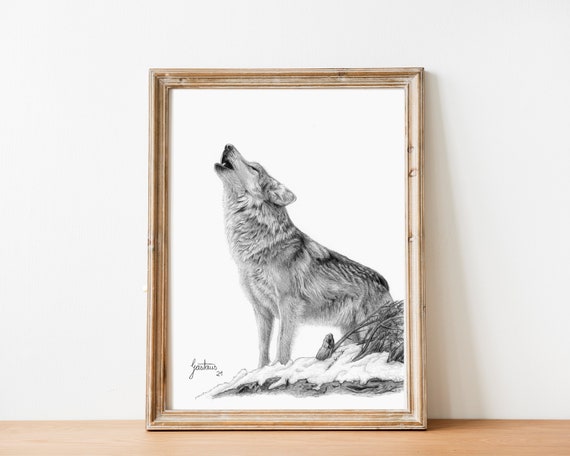 Wolf Wall Art Print | Black and White Poster | Fine-art Pencil