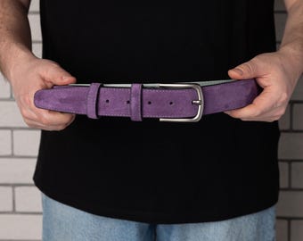 Purple Suede Belt: Italian Leather, Stylish Unisex Accessory
