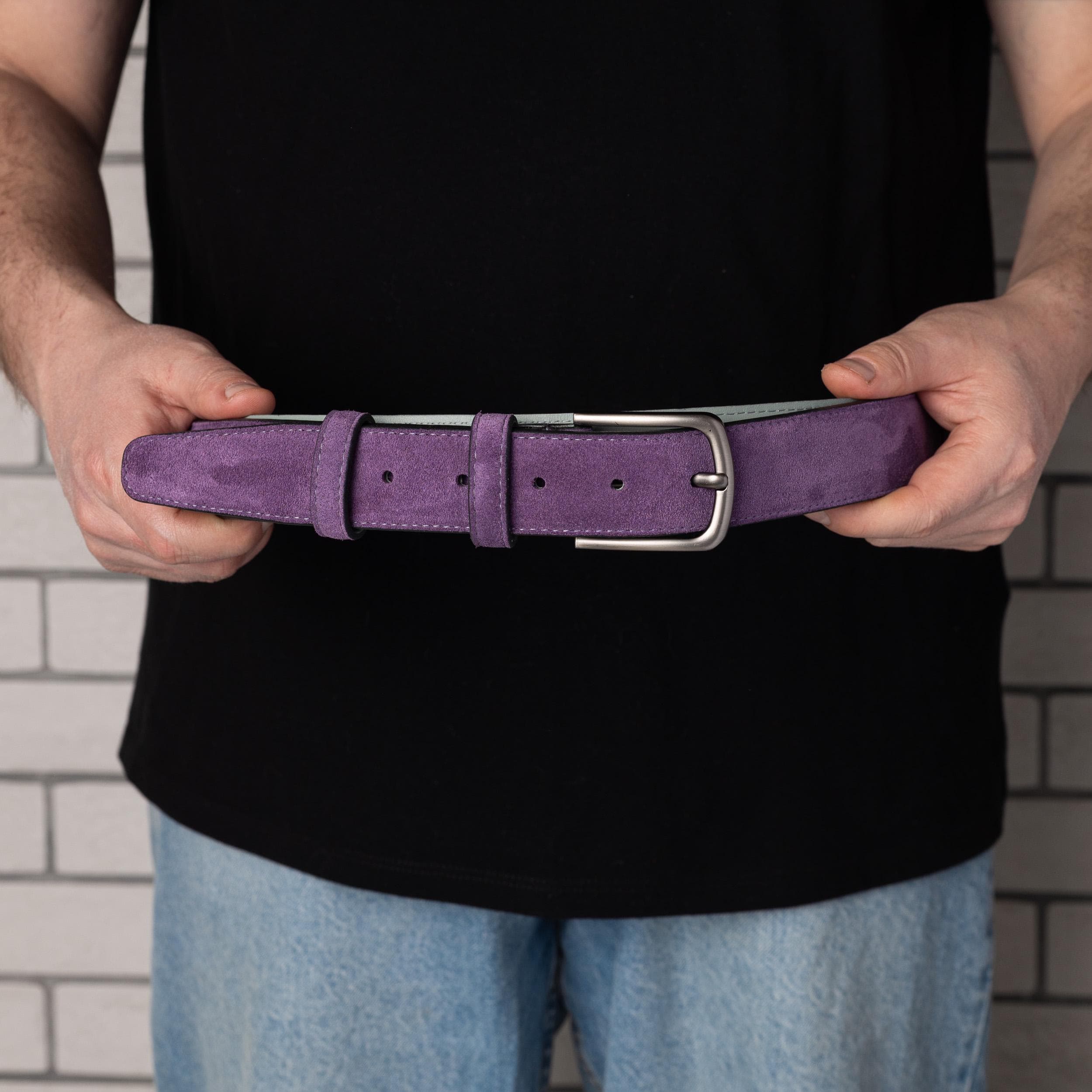 Womens Belt Vintage Italy Purple Suede Leather Floral Silver‎ Accents Size 31 Purple Suede Belts for Women for sale | eBay main image 2