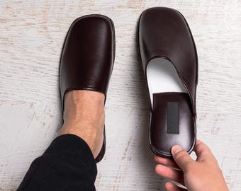Echte leren pantoffels voor heren: comfortabele bruine indoorschoenen