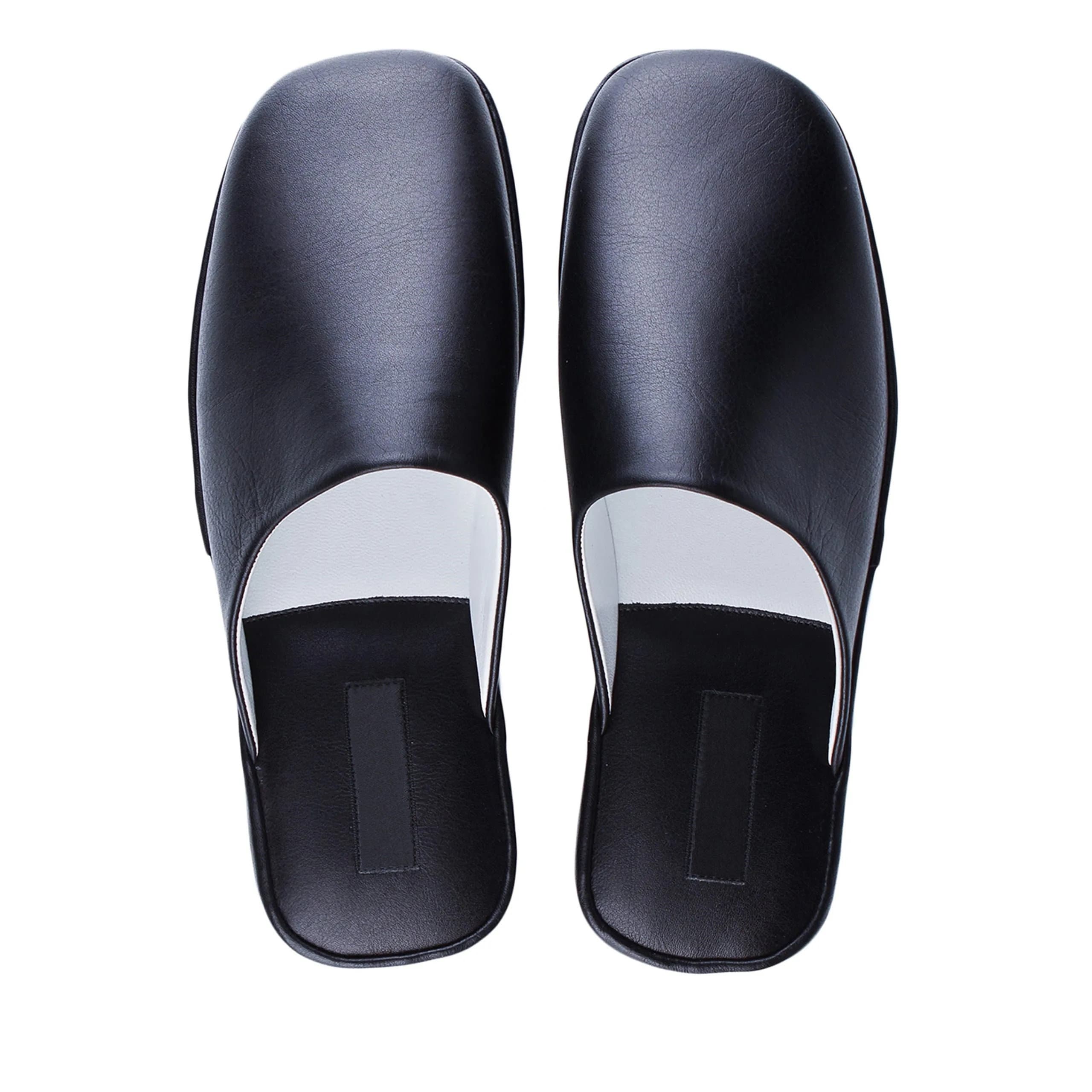 Black Leather Slippers for Men: Soft, Wide, Closed Toe Indoor