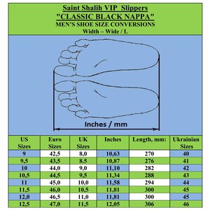 May include: A chart showing men's shoe size conversions in US, Euro, UK, inches, millimeters, and Ukrainian sizes. The chart includes sizes 9 to 12.5.