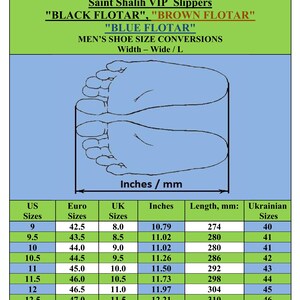 May include: A chart showing men's shoe size conversions in US, Euro, UK, inches, millimeters, and Ukrainian sizes. The chart includes sizes 9 through 12.5.