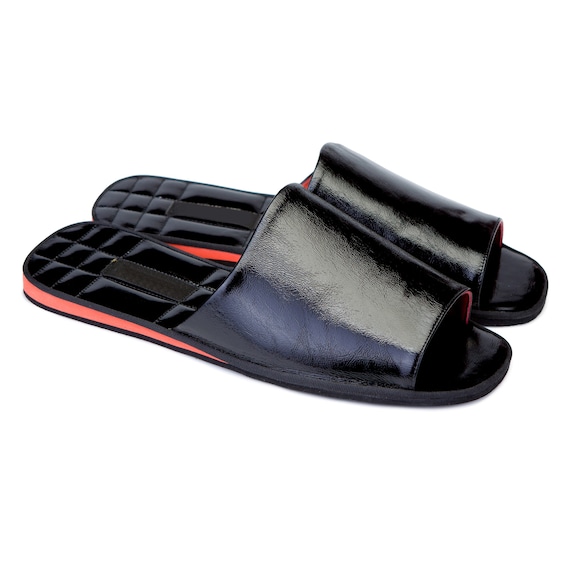 Patent leather best sale slippers