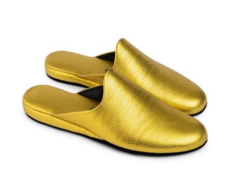 Gold Leather Slippers: Women's Indoor Shoes Saint Shalih