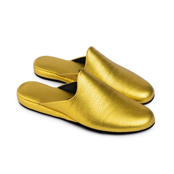Gold slippers women leather slippers slippers in gold color indoor slippers slippers for women soft slippers birthday present for her