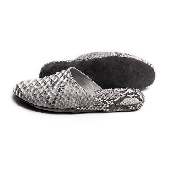Genuine Python Skin Men's Slippers – Comfortable Leather House Shoes (Size 7.5)
