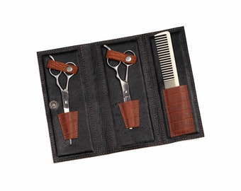 Estuche de cuero personalizado para tijeras de peluquería: Regalo para barbero