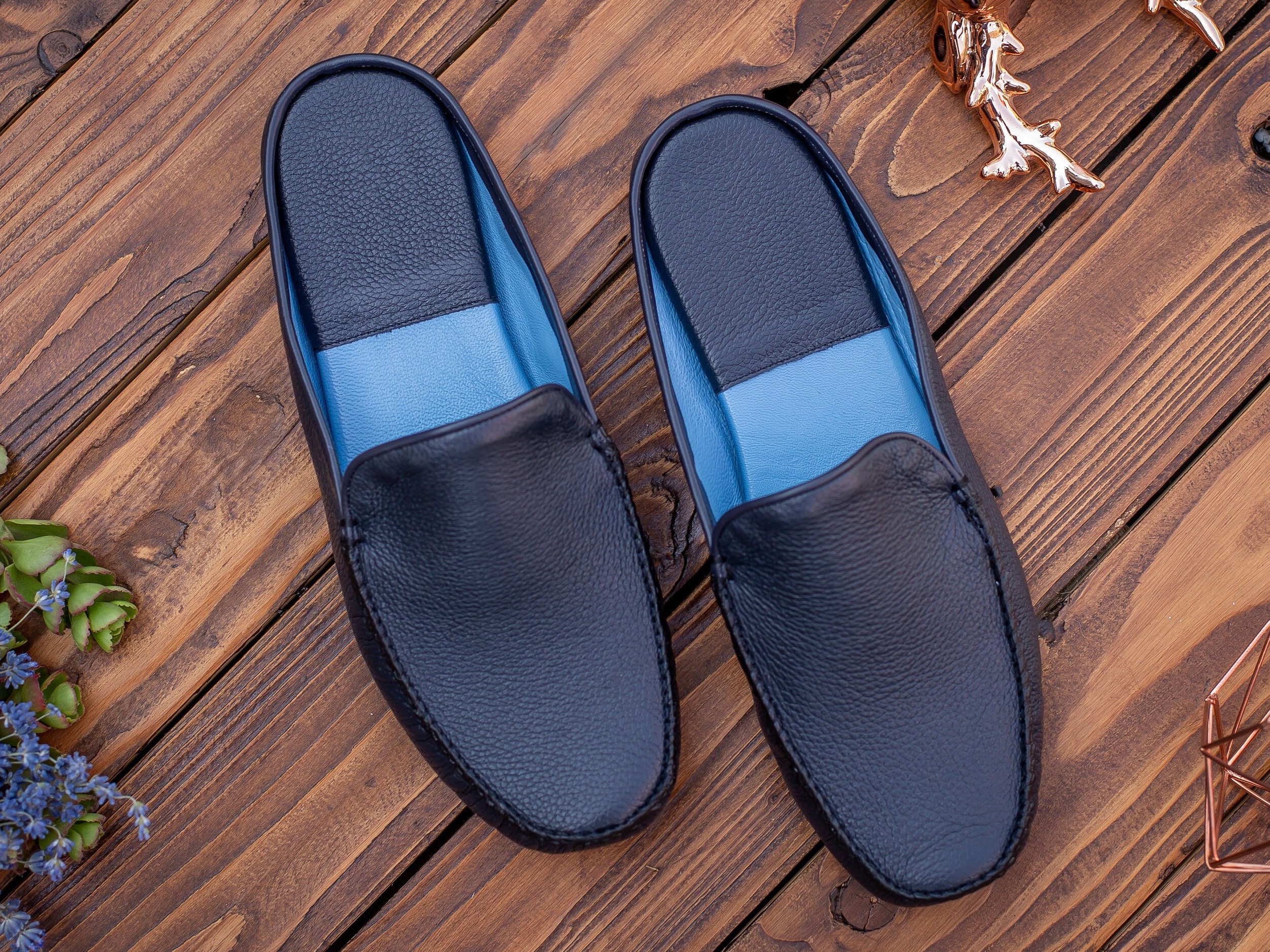 Slippers Men Leather Men's House Shoes 