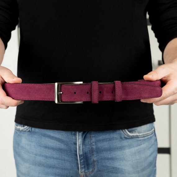 Burgundy Suede Leather Belt: Elegant Unisex Style