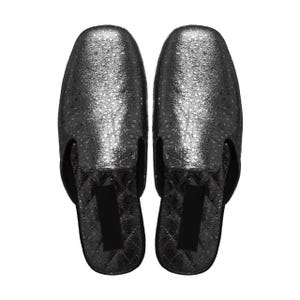 Chaussons pour femmes, chaussons argentés, chaussons en cuir, chaussons de voyage avec étui, chaussons de maison, chaussures d'intérieur pour maman, cadeau d'anniversaire pour maman