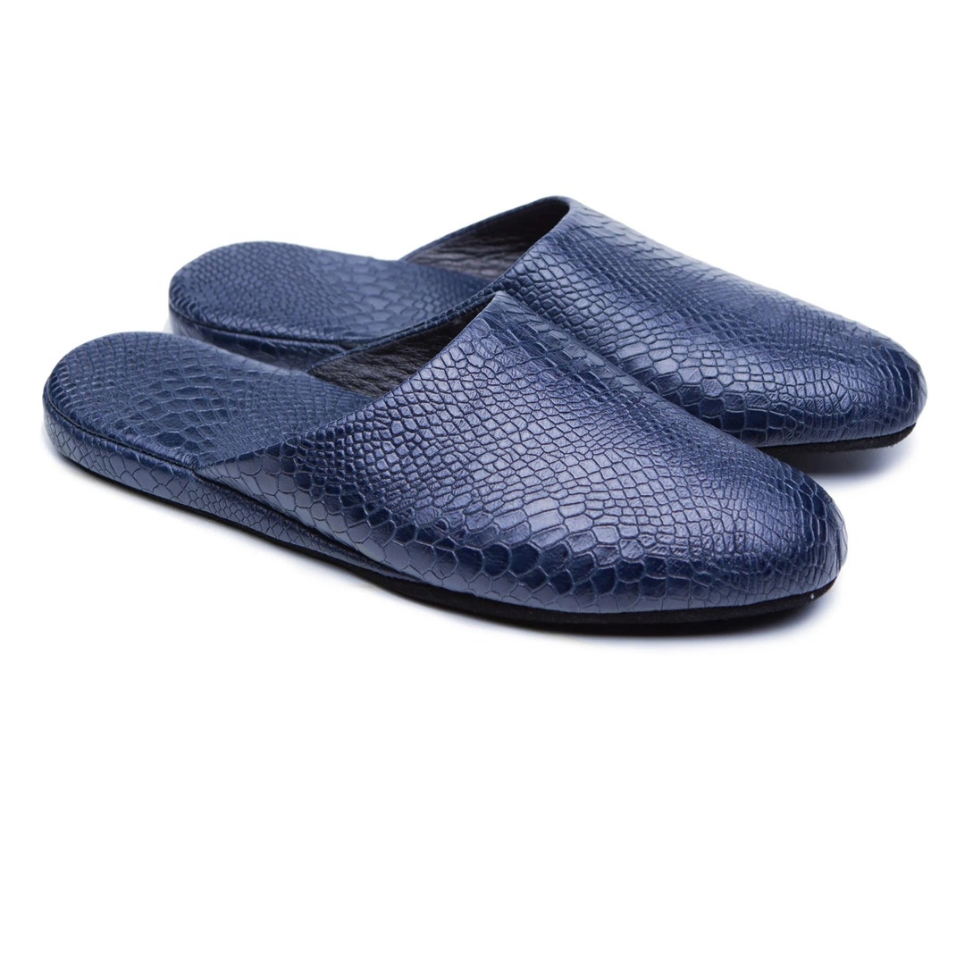 Slippers for Men, Blue Leather Slippers, Men's Slippers, Reptile ...